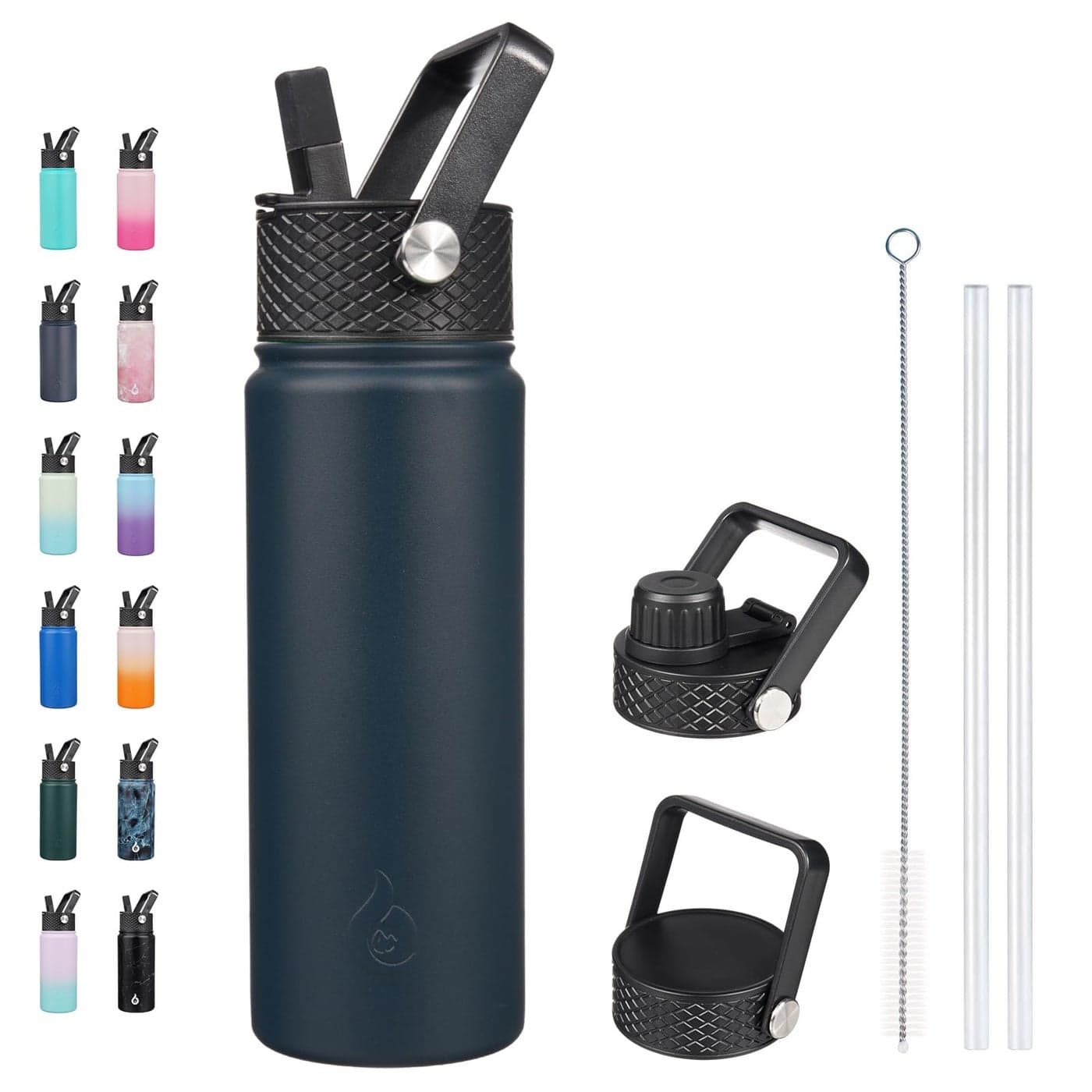 BJPKPK Insulated Water Bottles with Straw Lid 22oz Cold Hot Thermo Stainless Steel Metal Water Bottle with 3 Lids Reusable Thermo Cups Mugs for Daily UseNavy Blue