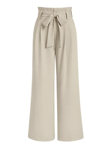 LILLUSORY Wide Leg Dress Work Pants Womens Petite Palazzo 2025 Flowy Trousers Slacks High Waisted Paperbag Business Casual Outfits Clothes Office Cute Teacher Straight Dressy Clothing Light Khaki