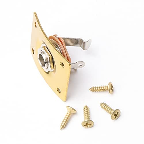 Swhmc Gold 1/4" Electric Guitar Output Jack - Metal Rectangular Plate with 4 Screws (6.35mm Mono, 37x29mm)