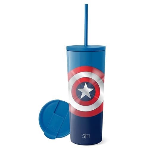 Simple Modern Marvel Captain Marvel Avengers Insulated Tumbler Cup with Flip Lid and Straw Lid | Gifts for Women Men Reusable Stainless Steel Water Bottle Travel Mug | Classic Collection | 24oz