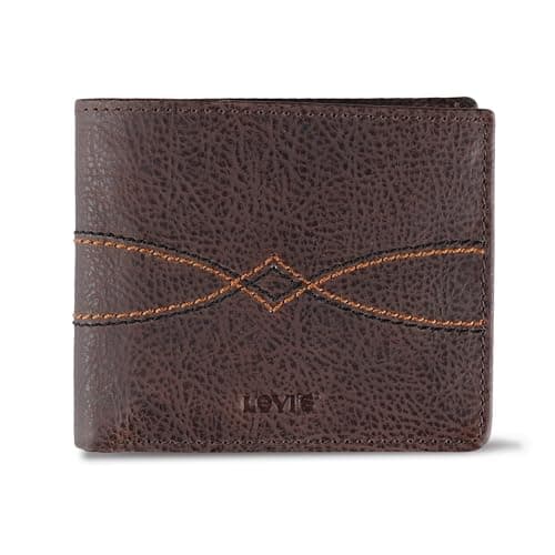 Levi's Men's Classic Bifold Passcase Wallet with Multiple Card Slots and Id Window, Brown Western, One Size
