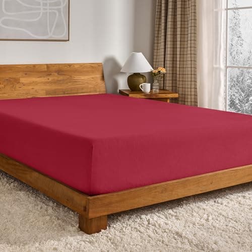 Bare Home Flannel Fitted Bottom Sheet 100 Cotton Velvety Soft Heavyweight Double Brushed Flannel Deep Pocket King Red