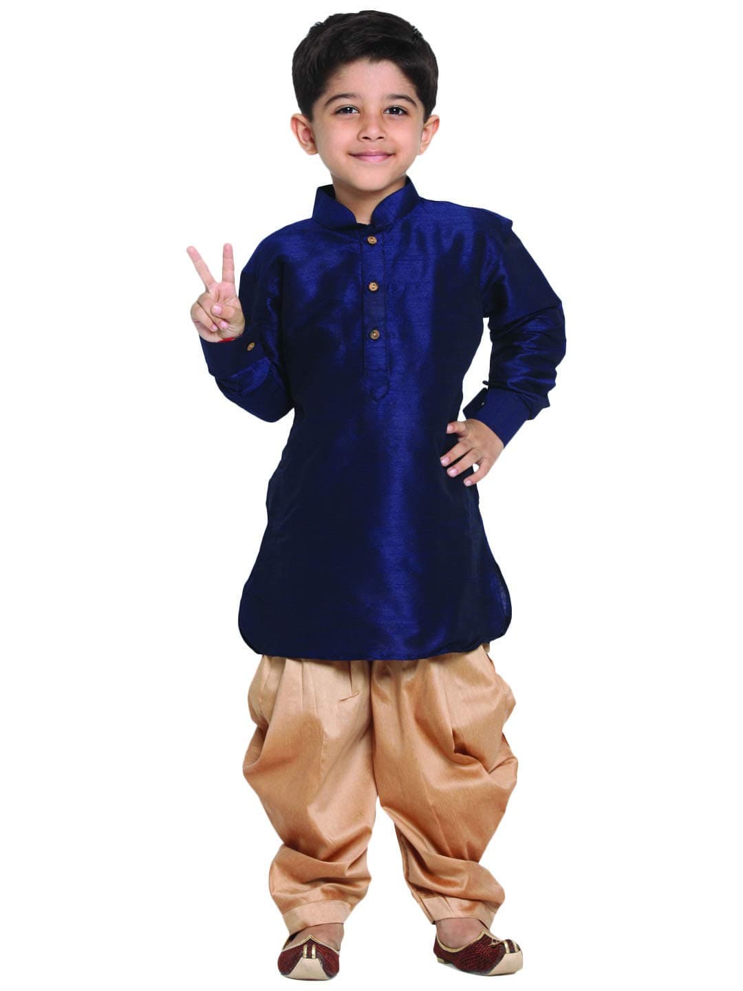 JBN Creation Boys' Navy Blue Silk Blend Kurta and Dhoti Set - Perfect for Festivals and Special Occasions
