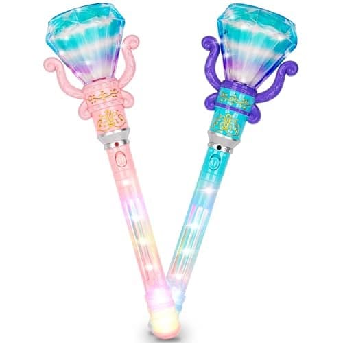ArtCreativity Light Up Princess Wands for Kids (Set of 2) - Pink and Blue Fairy Wands with Spinning LEDs, Batteries Included - Light Up Wand for Girls and Boys, Perfect Pretend Play Toys
