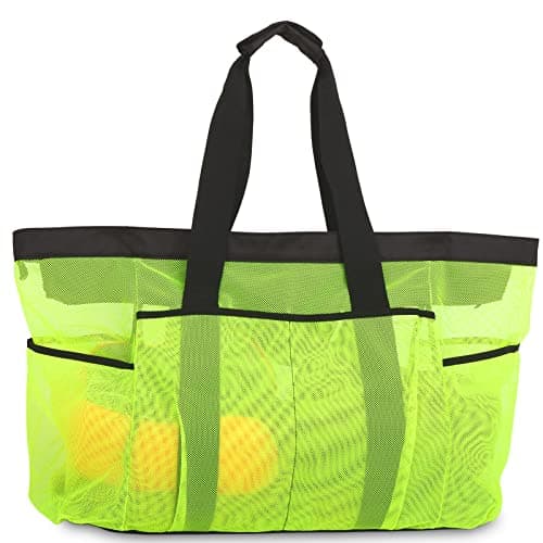 GOTDYA Extra Large Beach Bag XL Mesh Tote with Zipper and Pockets Ideal for Your Family LakeCruiseBeach Vacation EssentialsFluorescent Green