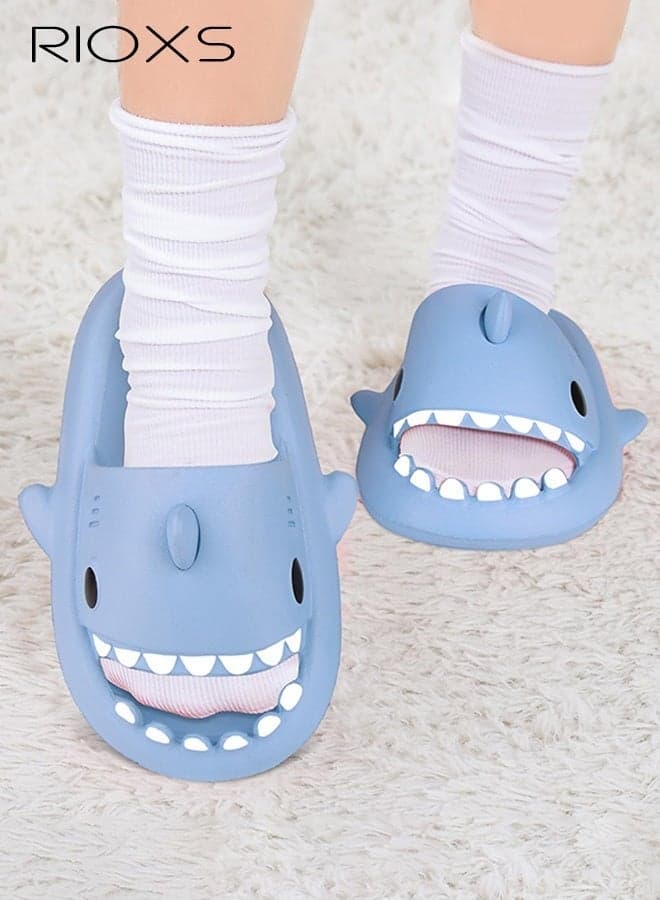 Kids Shark Cloud Slides, Boys Girls Open Toe Slip On Sandals, Comfy Cushioned Thick Sole Cartoon Bath Slippers, Unisex Toddler Quick Dry Non-Slip Shower Sandals, Beach Pool Home Slippers for Little Kids Girls and Boys-Blue
