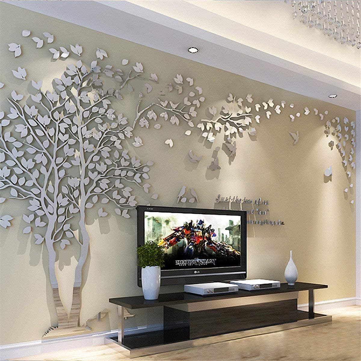 Tree Wall Stickers 3D DIY Wall Stickers Arts Home Decoration for Living Room Bedroom Christmas Gift Daycare Sticker Silver Left M250 x 130 cm
