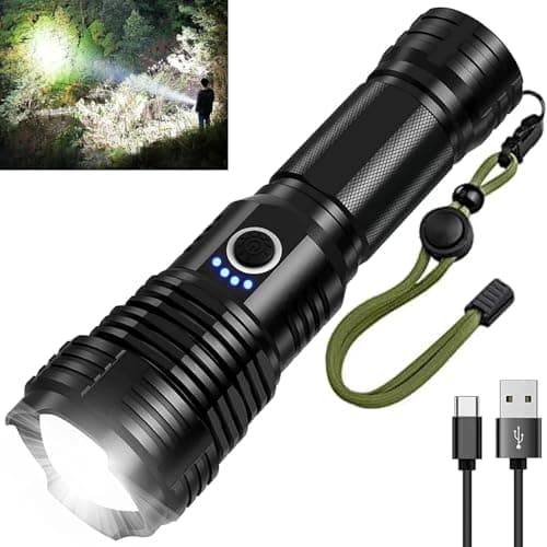 YAGVIZ Rechargeable Flashlight, 90000 High Lumen Tactical Flashlights, LED Handheld Flashlights, Bright Flashlight with 5 Modes, Waterproof, Zoomable for Camping, Outdoor, Hiking, Emergencies