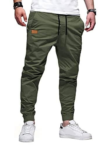 JMIERR Mens Casual Joggers Pants - Cotton Drawstring Chino Cargo Pants Hiking Outdoor Twill Track Jogging Sweatpants Travel Essentials Pants with Pockets for Men, L B Green