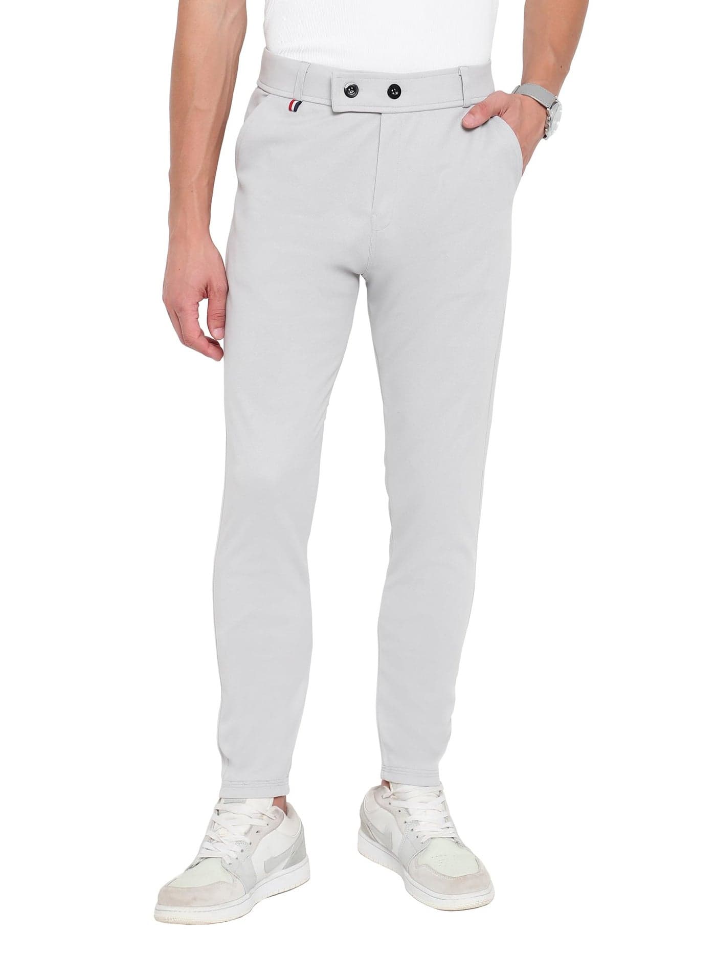 AVANOVA Light Grey Men's Trouser II Formal Stretchable Knit Super Slim Fit II Comfort Lycra II Mid Rise Slim Fit Casual Premium Flat Front Trousers for Men(Trousers-121-Light Grey-32)
