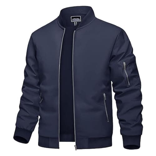 MIA FASHION Mens Jackets for Winter, Lightweight Bomber Jacket, Full Sleeve, Regular Fit, Stylish Stand Collar, Zipper Closure (Navy Blue - XL)