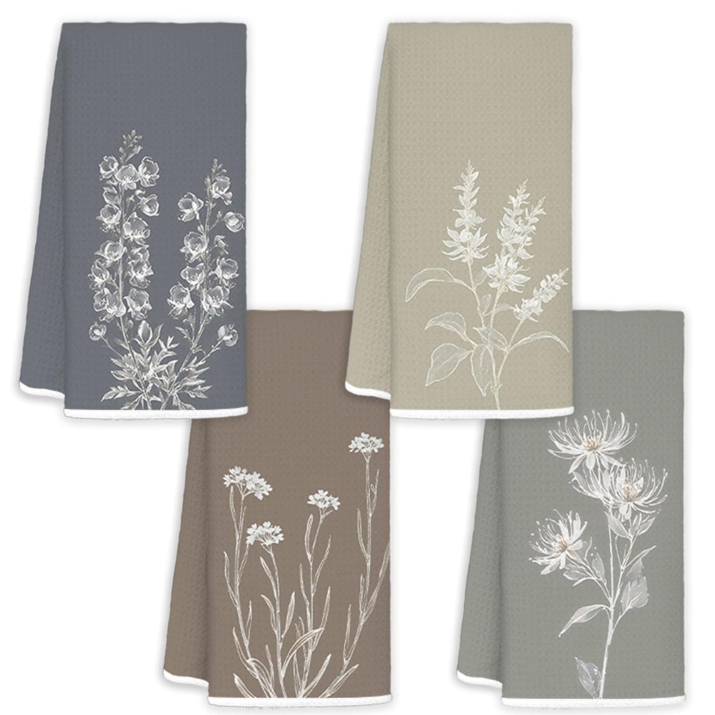 JINYO Minimalist Boho Floral Hand Towels for Bathroom Set of 4 Neutral Botanical Decorative Towels for Kitchen Spa Guest Bathroom Decor Wildflower Decor Dish Tea Towels 16x24 Inch
