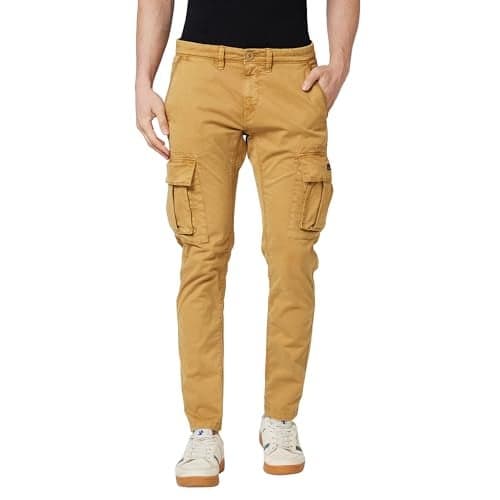 Spykar Mid Rise Cargo Khaki Trousers for Men (Size: 34)-MTRCG1BD003_Sand Khaki