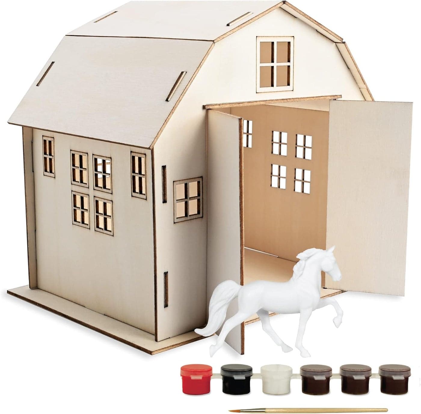 Breyer Horses Stablemates Paint Your Own Barn and Horse Set 6 Paints Included 132 Scale Horse Barn 675 H x 525 W x 75 L Craft Set Model 4245