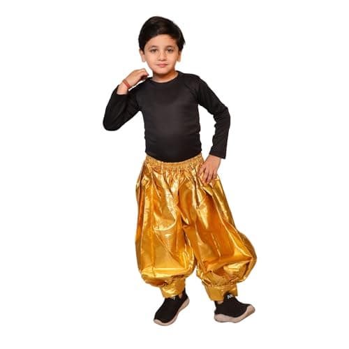 Kaku Fancy Dresses Indo Western Golden Harem Pants For Dance - Golden, 10-12 Years, Unisex