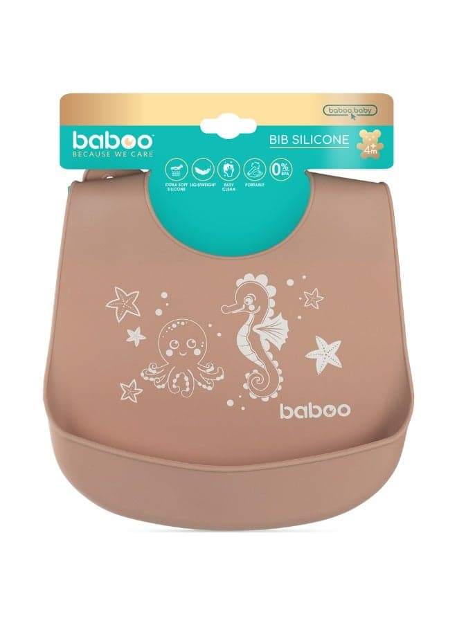 Baboo Baby Silicone Waterproof Bibs for babies and toddler with 6 Adjustable Neckline Buttons | Baby Feeding Bib for infants with Reusable, Easy Cleaning Bibs for Boys and Girls 4 Month Up (Au Naturale)