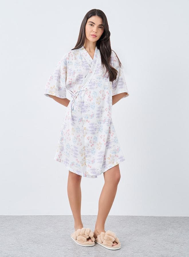 Styli All Over Floral Print Side Tie Robe