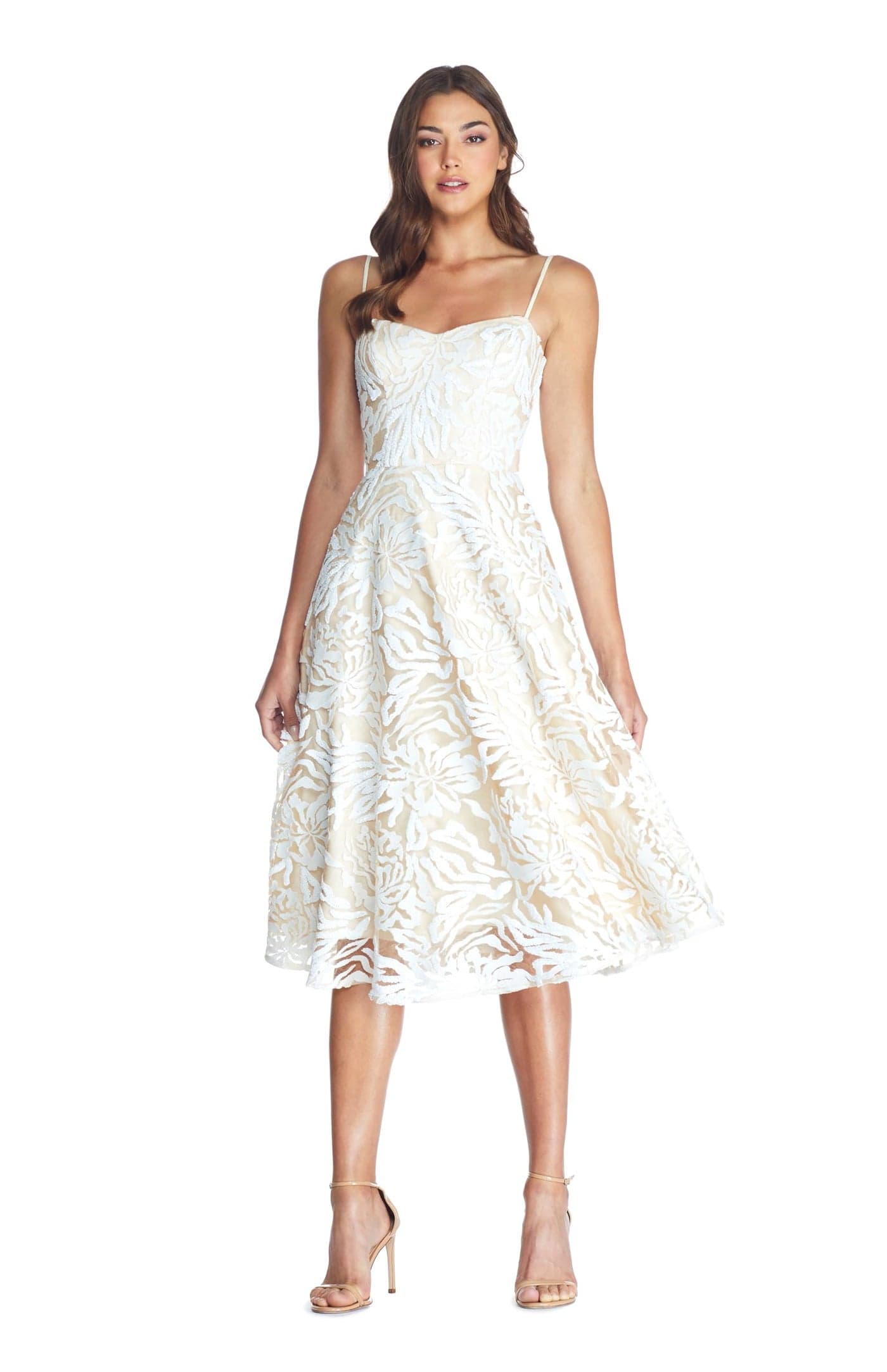 Dress the Population Womens Layla Sweetheart Fit and Flare Midi Dress Off White Medium US