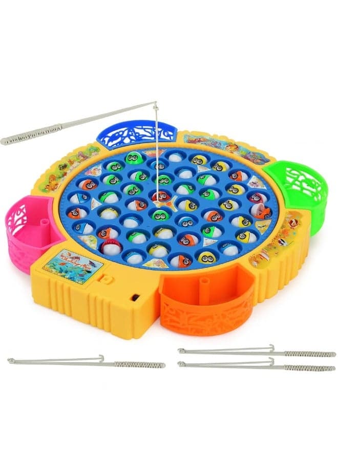 45 PCS Magnetic Fishing Game – Rotating Musical Fishing Toy Set with 4 Poles, 5 Players, Educational & Family Game for Kids & Toddlers | Gift for Boys & Girls