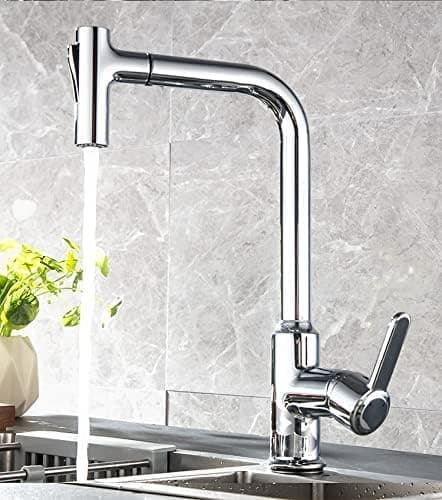 Alark Stainless Steel Bathroom Faucet Kitchen Pull Out Faucets Deck Mount Stream Shower Water Sink Flexible Hot Cold Water Mixers Swivel Spout for Kitchen Sink and Wash Basin Tap 35X21X5 CM