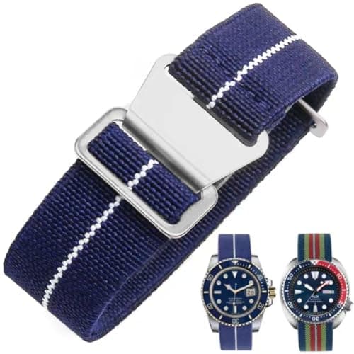 Danxancy French Troops Paratrooper Watchband,Military Elastic Nylon Watch Strap with Hook-and-Loop for Men Women Silver & Black Buckle 18/20/22mm
