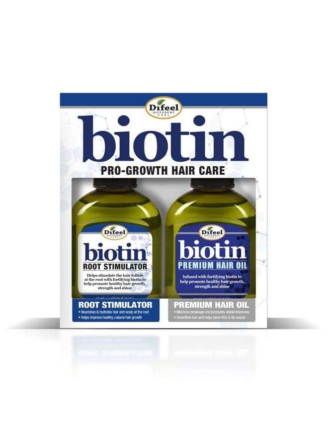 Biotin Pro-Growth Root Stimulator & Difeel Biotin Premium Hair OIl 2.5 oz. - 2-PIECE Boxed Gift Set - Biotin Hair Treament Collection for Hair Growth
