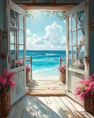 MBNTJHT DIY Scenery Paint by Numbers Kit for Adults on CanvasLandscape Beach Digital Oil Painting Kit for Adults BeginnerEasy Scenery Acrylic Paint by Number Kits for Holiday Gifts 16X20 Inch