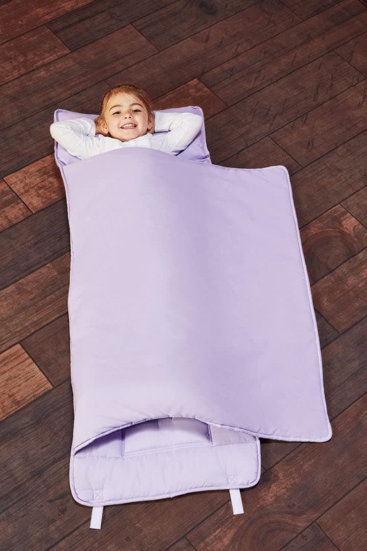 EVERYDAY KIDS Nap Mat with Removable Pillow Lavender Carry Handle with Straps Closure Rollup Design Soft Microfiber for Preschool Daycare Travel Sleeping Bag Ages 36 Years