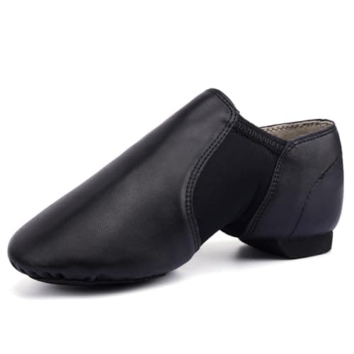 Linodes PU Leather Jazz Shoe Slip On Dance Shoes for Girls and Boys (Toddler/Little Kid/Big Kid)-Black-4.5M-Big Kid