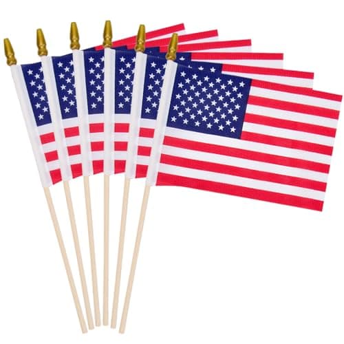 6 Pcs 4x6 Inch Small American Flags on Stick, Mini Handheld USA Flags with Kid-Safe Spear Top,American flags For Outside,4th of july decorations,For Memorial Day Supplies