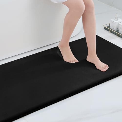 Smiry Memory Foam Bath Mat 47x24 Extra Soft and Absorbent Bathroom Mats Non Slip Washable Carpet for Floor Shower and Tub Black
