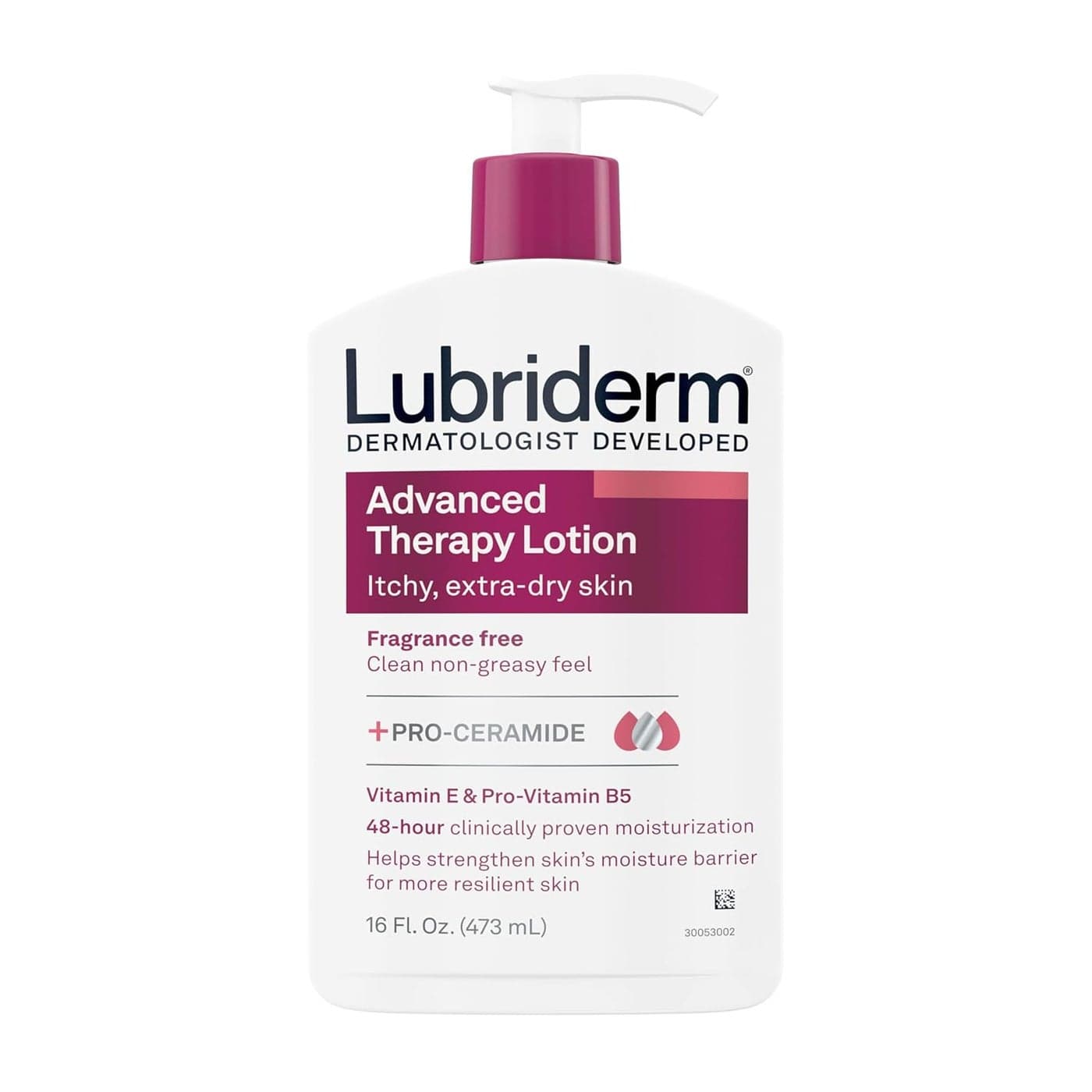 Lubriderm Advanced Therapy Fragrance Free Moisturizing Hand Body Lotion ProCeramide with Vitamins E ProVitamin B5 Intense Hydration for Itchy Extra Dry Skin NonGreasy 16 fl oz