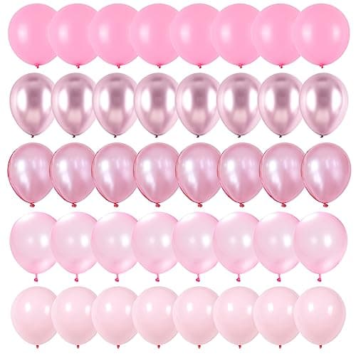 Pink Balloons Set, 60 Packs 12 Inch Metallic Chrome Pink Pearl Macaron Light Pink Different Shades Balloons for Girl Women Birthday Decorations, Wedding, Christening, Baby Shower Party