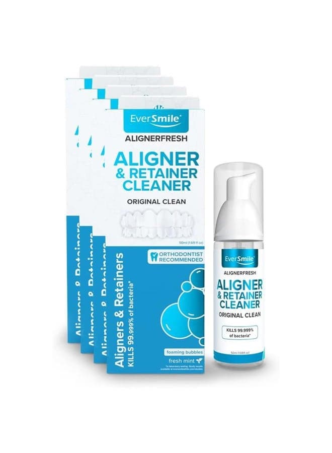 AlignerFresh Original Clean Foam – Cleaner Compatible w/Invisalign and All Clear Aligners & Retainers – Eliminates Bacteria, Whitens Teeth, Fights Bad Breath – 50ml (4 Pack)