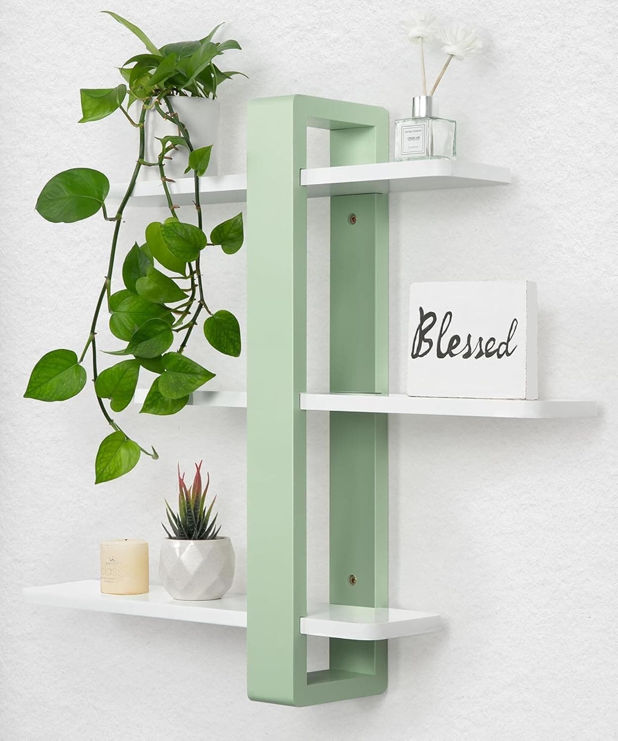 Dime Arts Shoppee Floating Wall Shelves – Decorative Wooden Wall Mounted Racks Engineered Wood 3-Tier Wall Shelves Book Shelf Perfect for Bedroom, Living Room, Bathroom, Kitchen, Office (Mint Green)