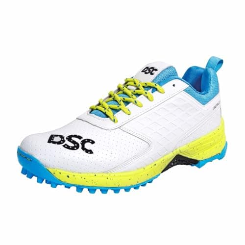 DSC Jaffa 22 Cricket Shoes for Men and Boys UK-7 White/Lime-Yellow