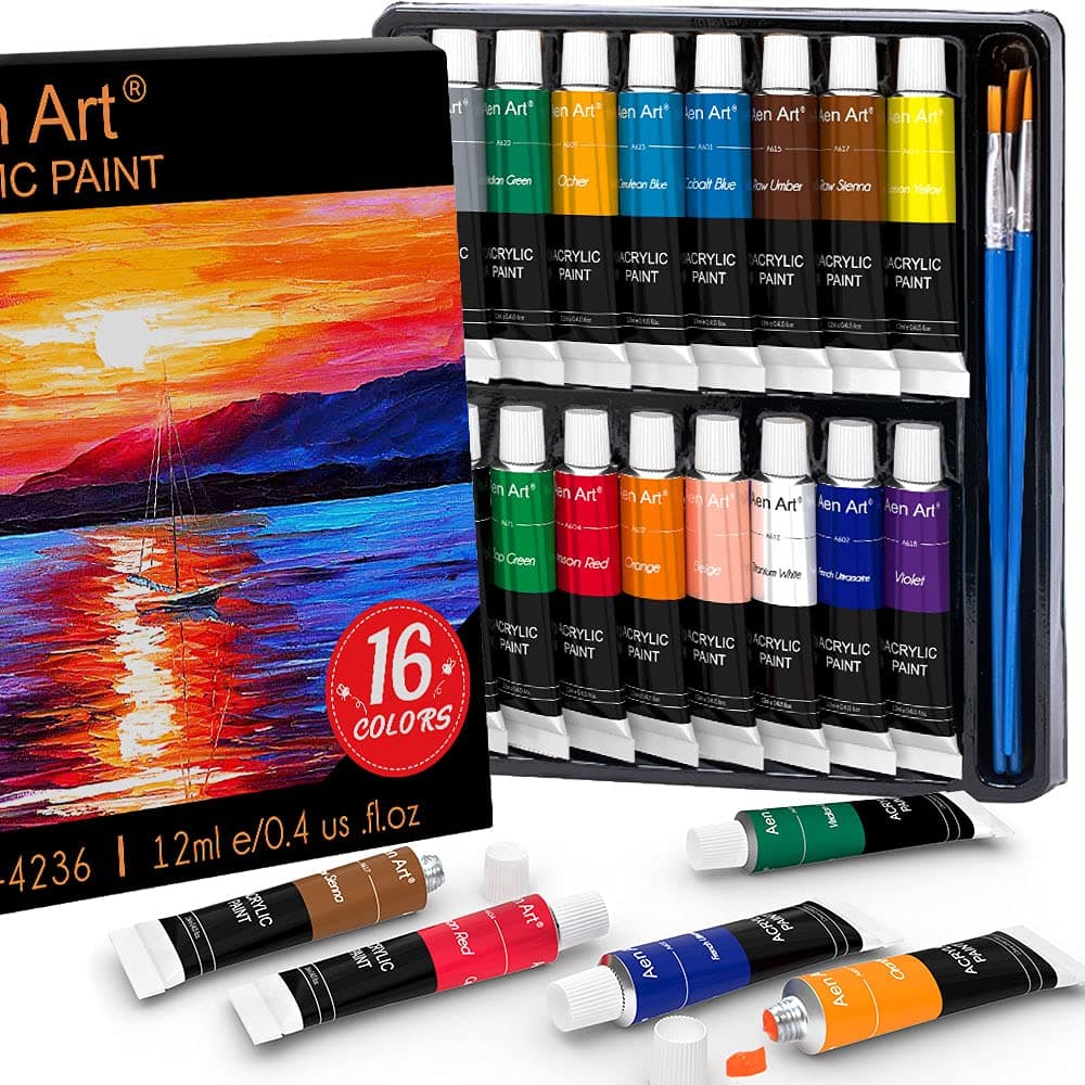 Aen Art Acrylic Paint Set for Pumpkin Painting 16 Colors Painting Supplies for Canvas Wood Fabric Ceramic Crafts Non ToxicRich Pigments for Beginners