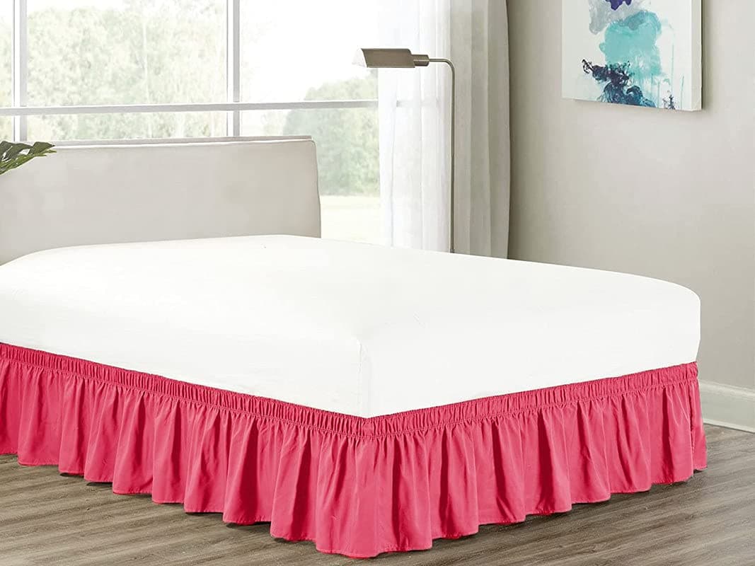 Hot Pink Bed Skirt Wrap Around 600 Microfiber with Easy Fit with 15 Inch Tailored Drop Shrinkage and Fade Resistant with Microfiber 15 Bed Skirt Single Bed 36 x 72