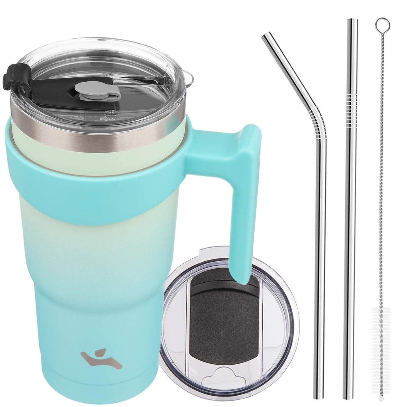 Konokyo 20 oz Tumbler with Handle and 2 Straw 2 Lid Insulated Water Bottle Stainless Steel Vacuum Cup Reusable Travel Mug Mint
