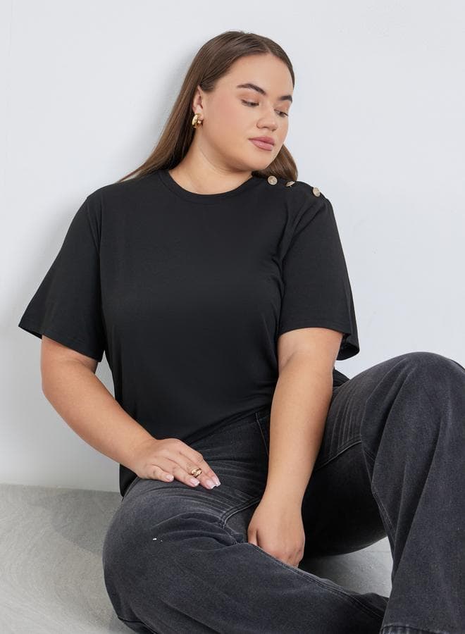 Styli Plus Size Shoulder Button T-Shirt