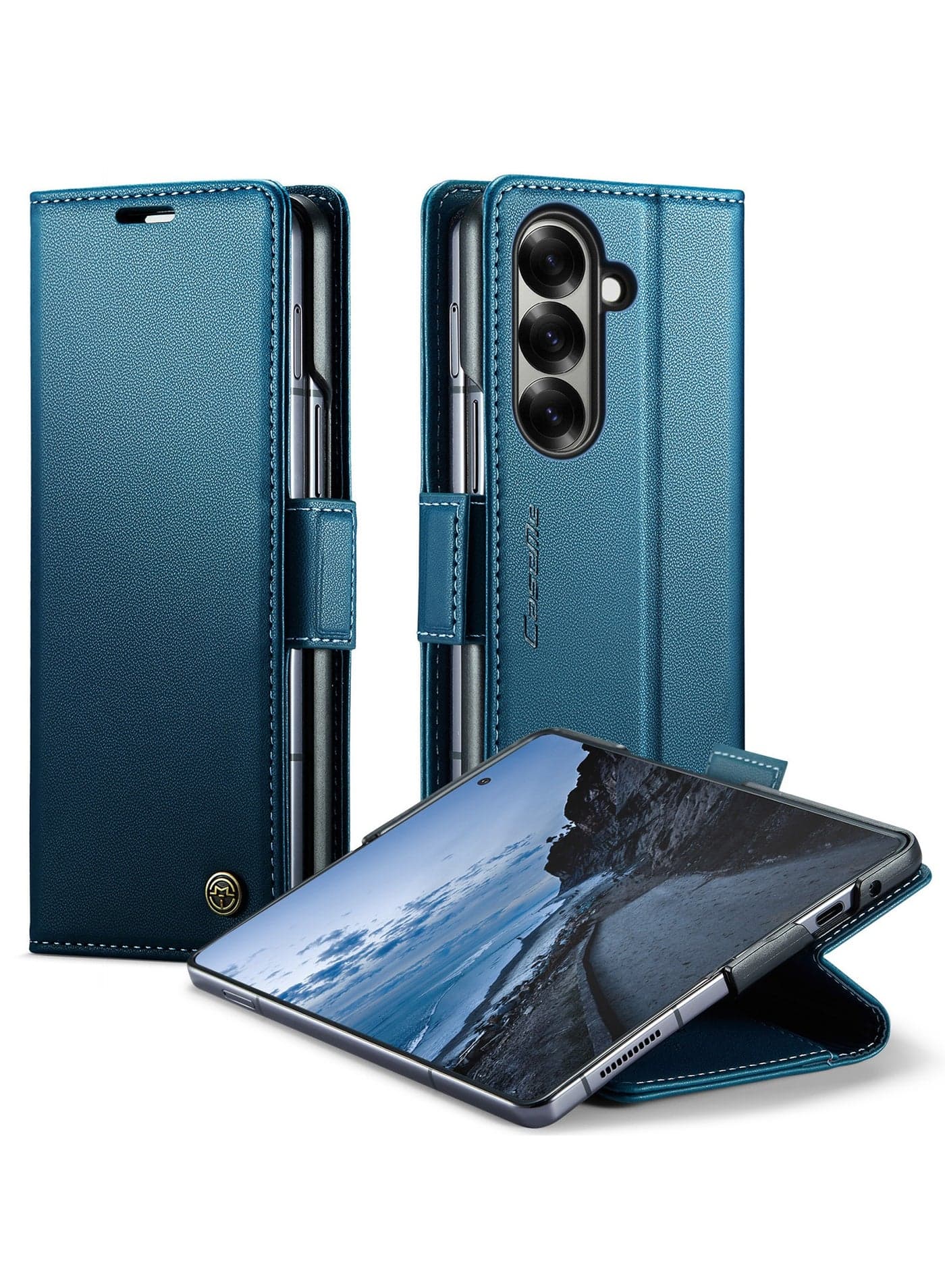 For Samsung Galaxy Z Fold 7 Cover, PU Leather Flip Cover with Card Holder, RFID Blocking Magnetic Closure, Foldable Stand, Shockproof Wallet Case
