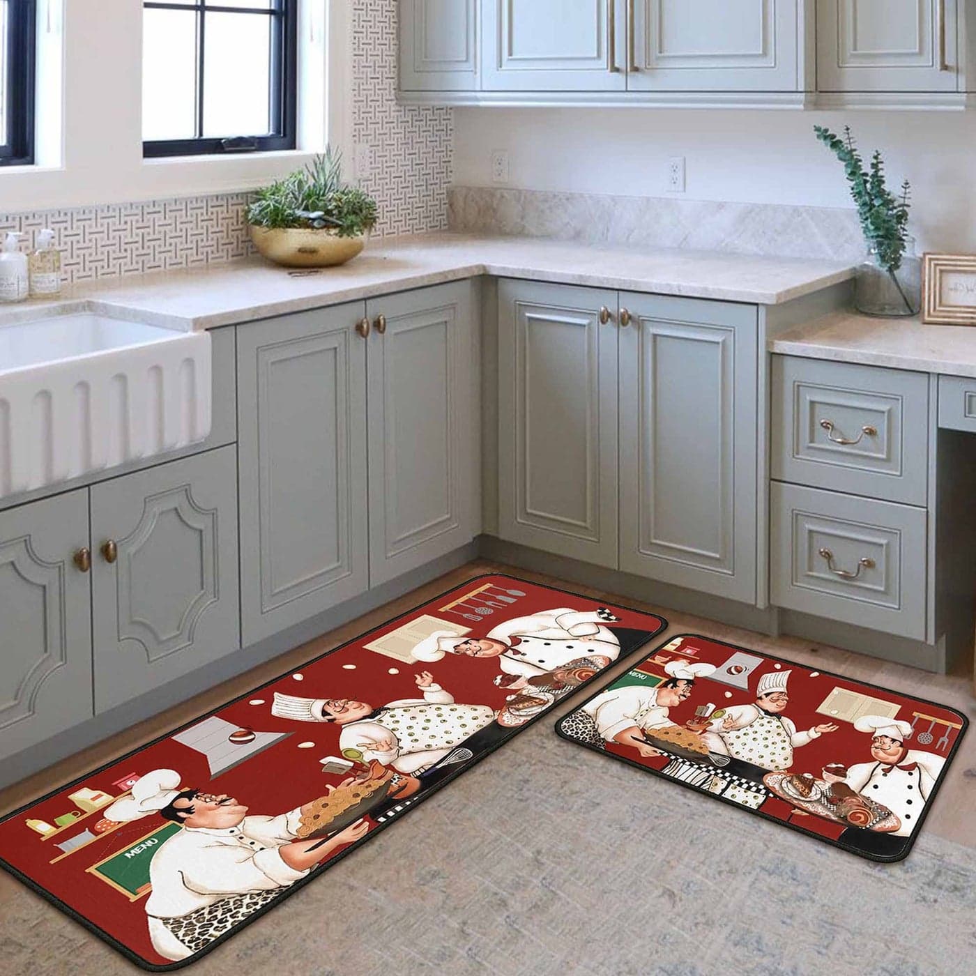 Chef Kitchen Rugs and Mats NonSlip Washable Stain and Fade Resistant Suitable for Anti Fatigue Kitchen Mat Set of 2 Chef Kitchen Decor 17 x4717x30