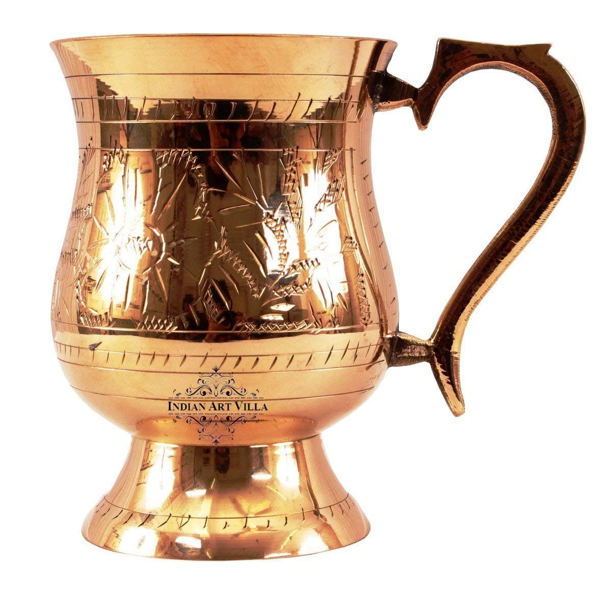 INDIAN ART VILLA Handmade Mughlai Elegant Designed Brass Glass Mug Cup with Handle, Volume - 415 ML