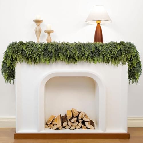 6ft Christmas Garland with Lights, Cedar Garland, Thick Realistic Green Cedar Pine Garland for Mantle, Stairs Railing, Indoor Outdoor New Year Decoration with Smart Timer