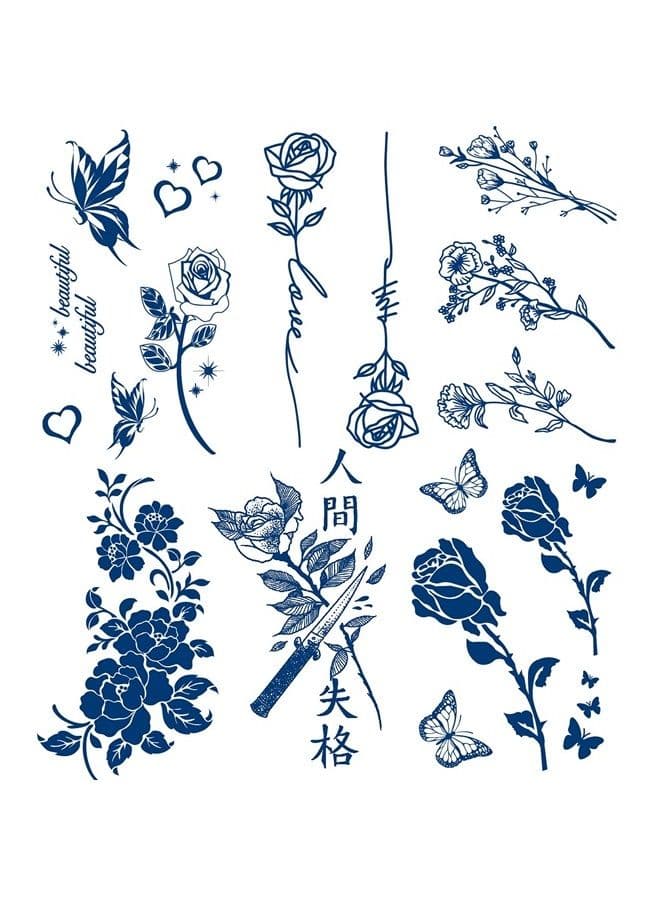 Semi Permanent Rose Temporary Tattoos, 6-Sheet 2 Weeks Long Last Waterproof Folwer Tattoos, 100% Plant-Based Ink Infinity Realistic Tattoos Sticker for Adult Children