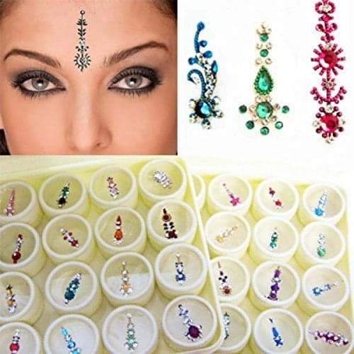 12 Bindi Box Long Multicolored Crystal Bindis Bridal face Jewels Forehead Tika With Extra Crystal Stones wedding makeup party event body art temporary tattoo