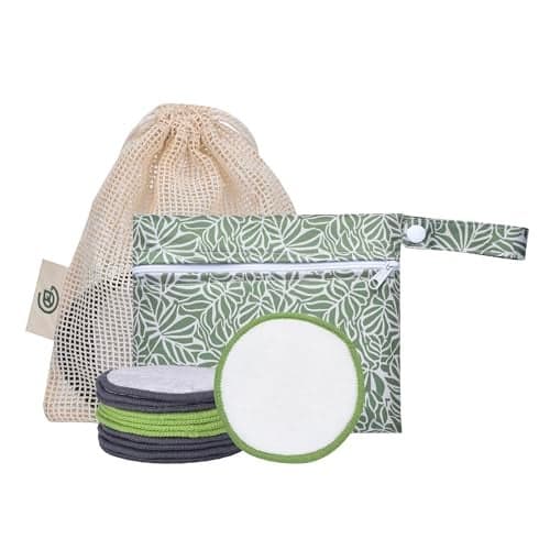 Greenzla Reusable Makeup Remover Pads Travel Set 12 Pack Microfiber Cotton Pads Dark Charcoal Cotton Rounds and Bamboo Terry Face Wipes for All Skin Types with Mesh Laundry Bag and Travel Pouch