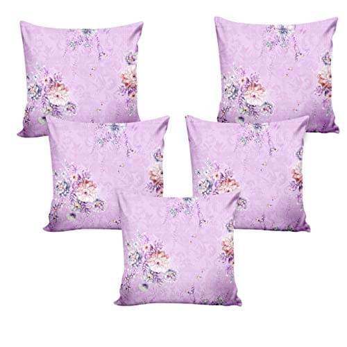 Ultimate Trends Floral Printed Premium Polyester Cushion Cover 16x16 Set of 5 (Lavender)