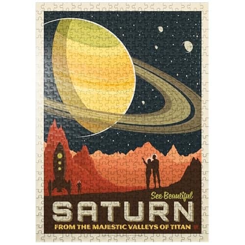 MyPuzzle Saturn from The Valleys of Titan Vintage Poster Premium 500 Piece Jigsaw Puzzle for Adults