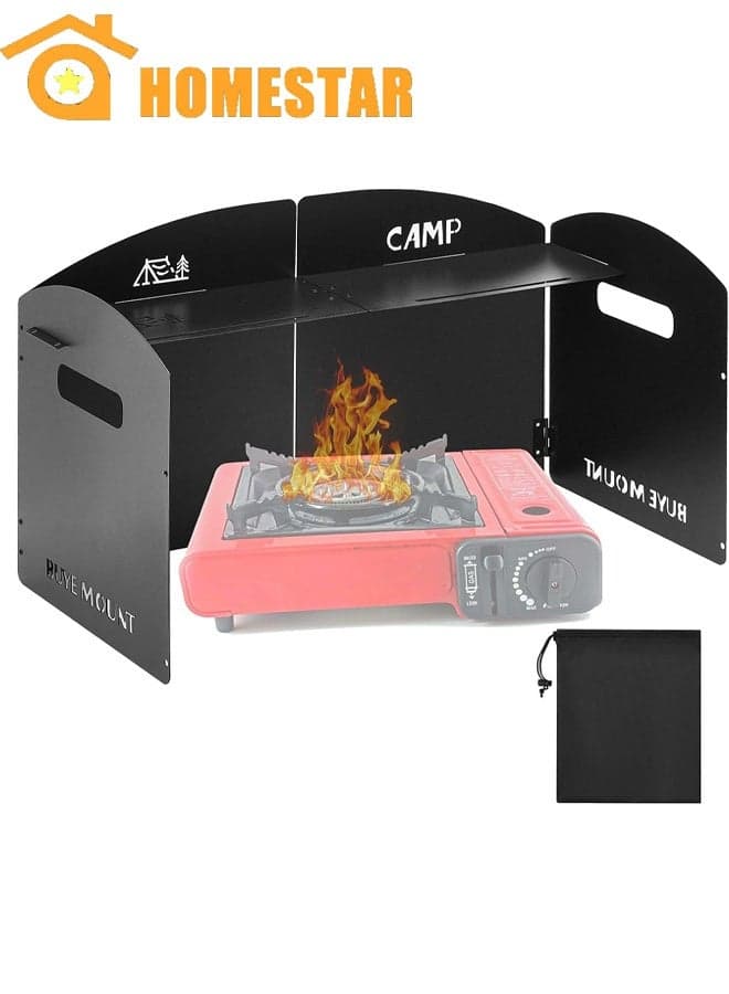 Camping Stove Windshield with Storage bag, 4 Plates Aluminum Folding Stainless Steel Windscreen, Cooking Stove Wind Guard for Hiking, Picnic,Outdoor, Backpacking